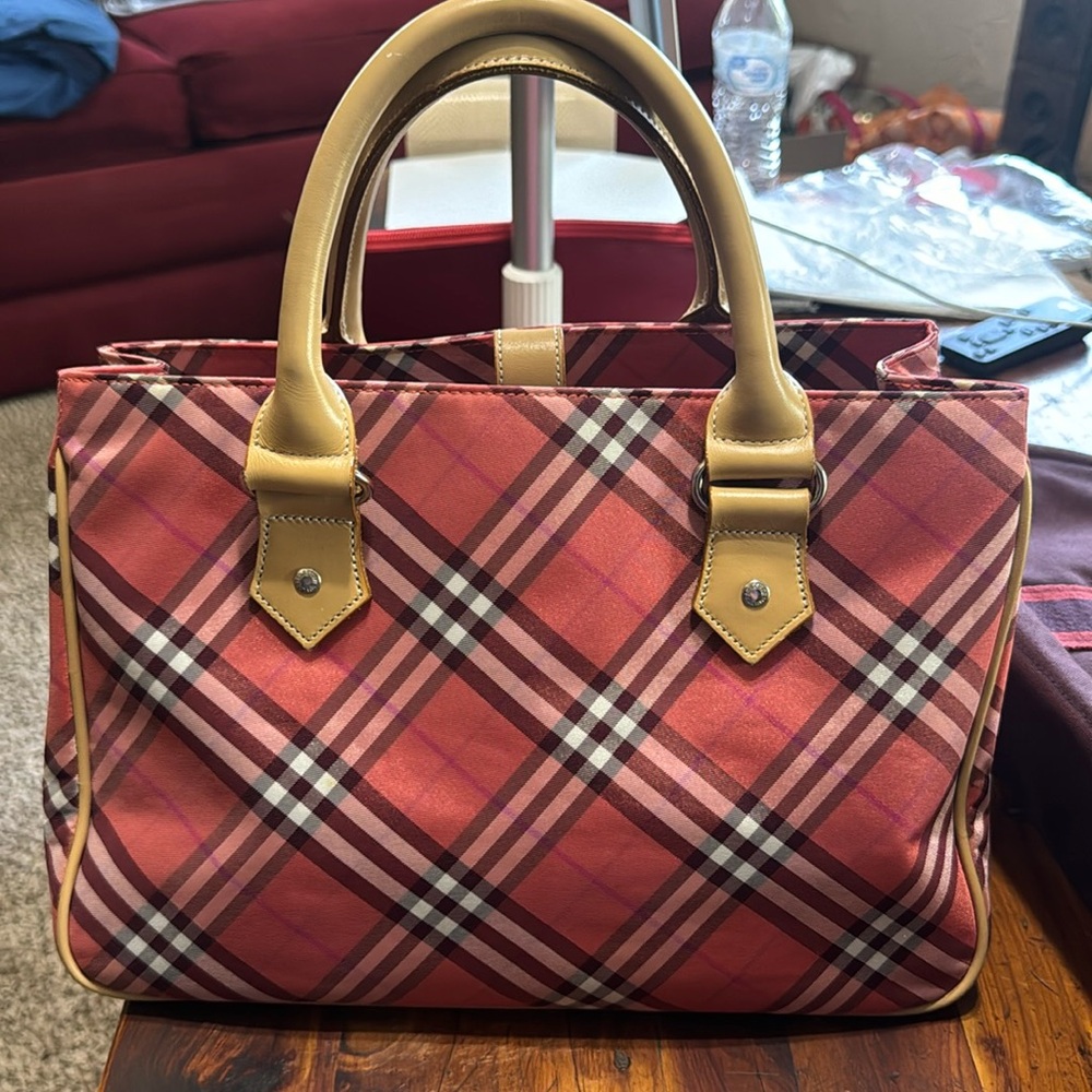 6 Burberry Blue Label Dk Pink Plaid Tote